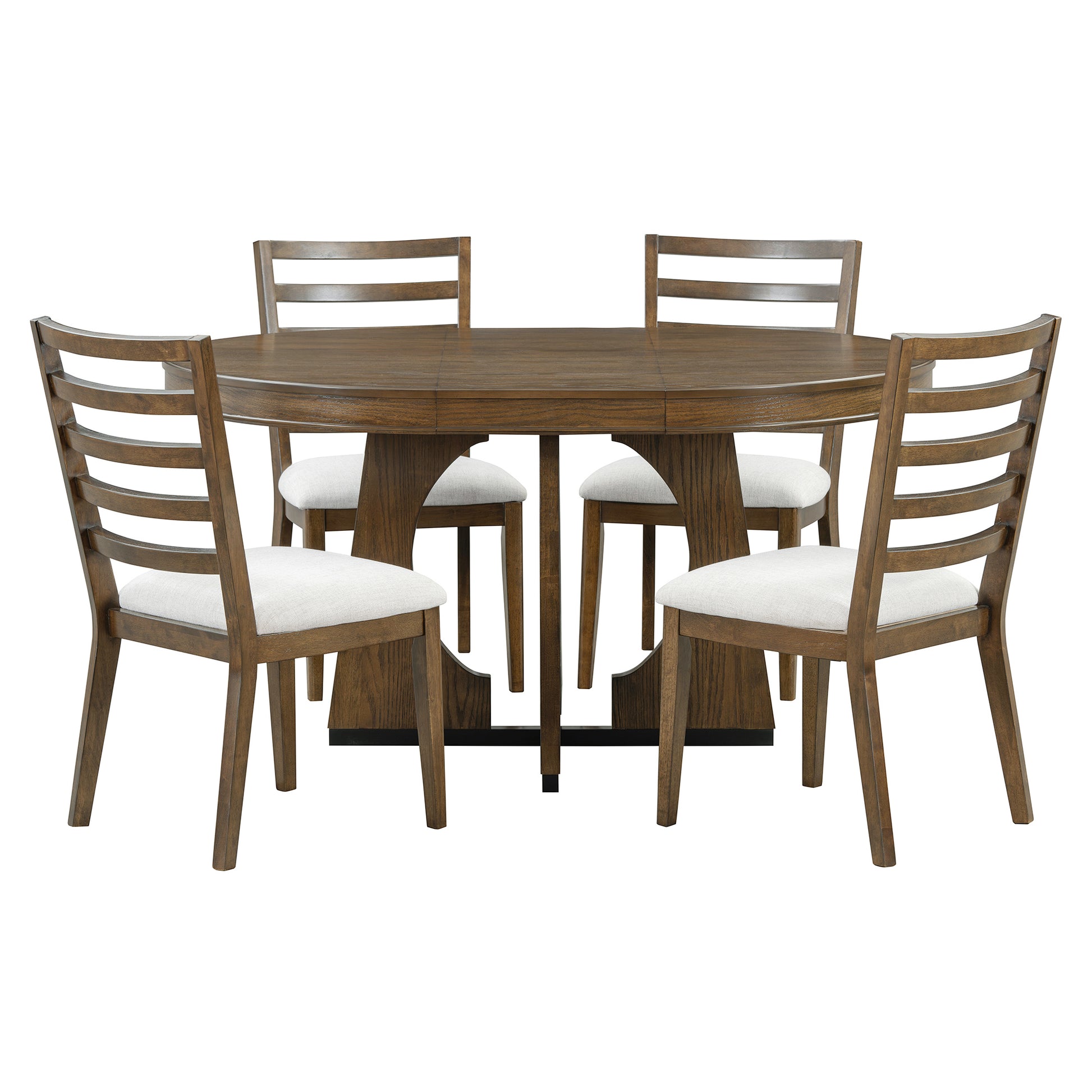 5 Piece Retro Rustic Functional Dining Set Unique Geometric Design, 1 Extendable Table With A 16 Inch Leaf And 4 Upholstered Chairs Ideal For Dining Room And Kitchen Walnut Walnut Solid Wood Mdf