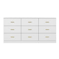 Modern White 9 Drawer Dresser For Bedroom Large Storage Wide Chest Of Drawers, Sturdy & Safe Chest 5 Or More Drawers Gloss Antique White White Primary Living Space Drawers Included American Design,Contemporary,Modern Melamine Engineered Wood