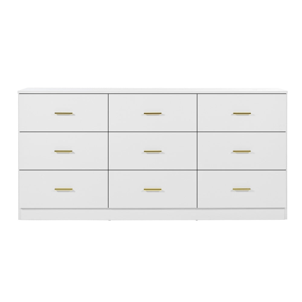 Modern White 9 Drawer Dresser For Bedroom Large Storage Wide Chest Of Drawers, Sturdy & Safe Chest 5 Or More Drawers Gloss Antique White White Primary Living Space Drawers Included American Design,Contemporary,Modern Melamine Engineered Wood