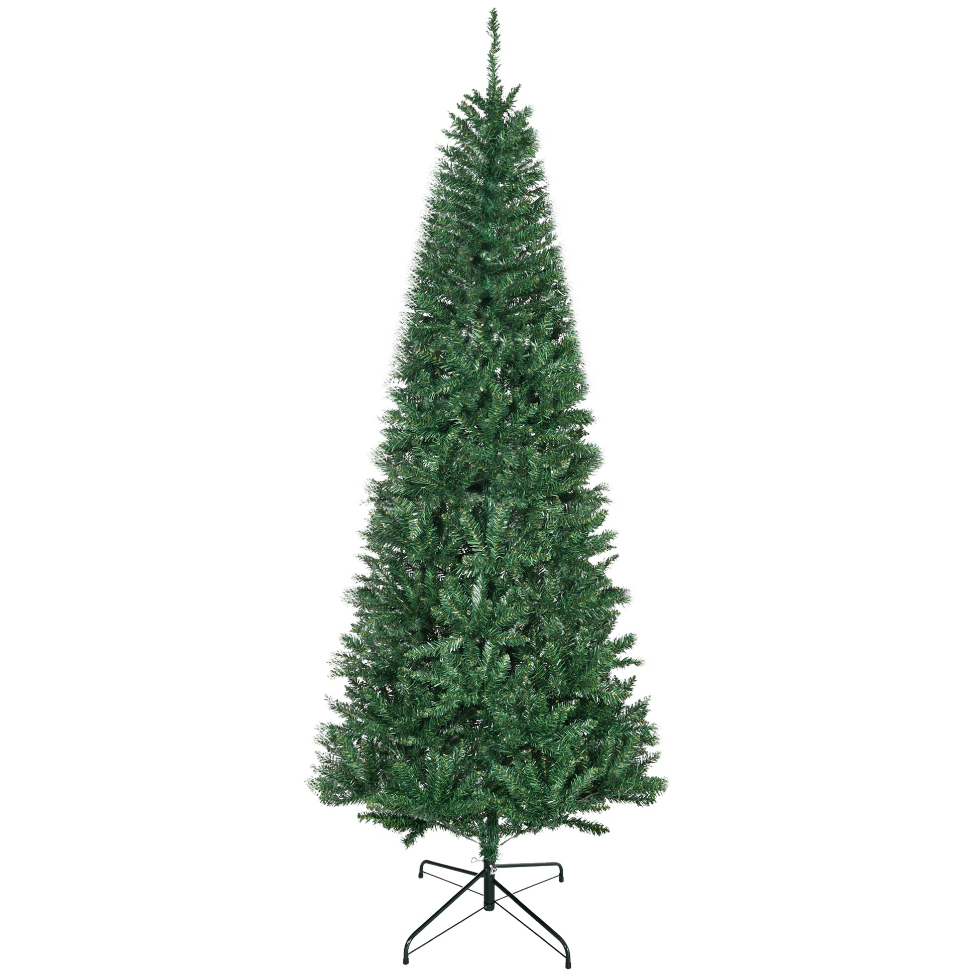 Homcom 7' Tall Unlit Slim Fir Artificial Christmas Tree With Realistic Branches, And 865 Tips, Green Green Plastic