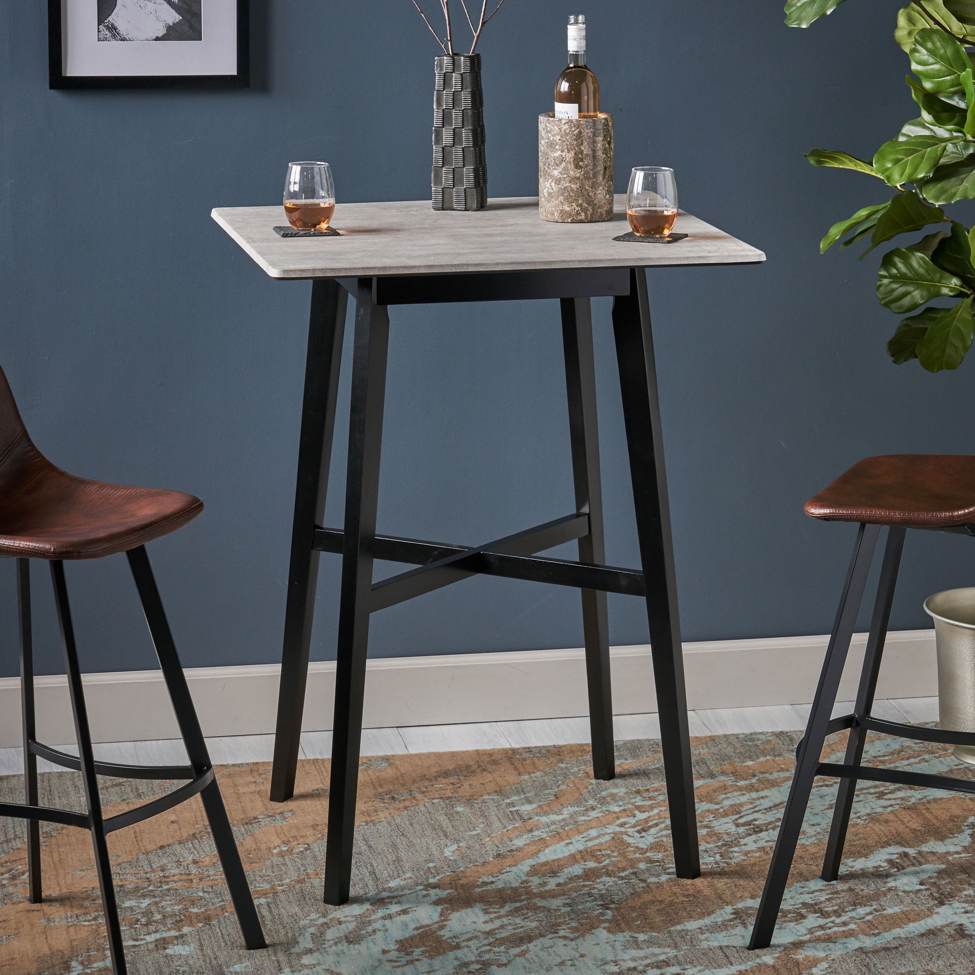 Modern Bar Height 42" Dining Table, Rubberwood Legs cement grey-mdf