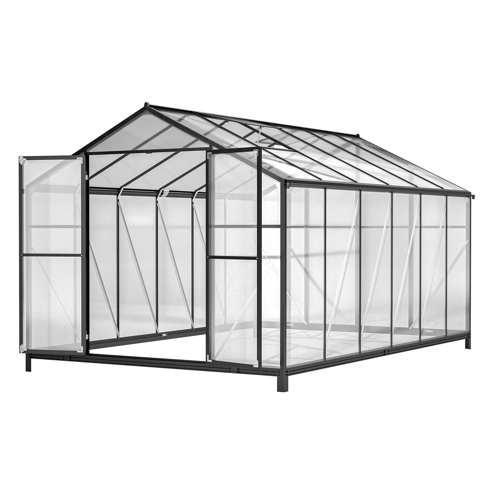 8' X 12' Outdoor Greenhouse, Heavy Duty Polycarbonate Greenhouse, Large Walk In Greenhouse With Double Doors And Two Ventilation Windows, Aluminum Greenhouse For Outdoor Greenhouse Garden Backyard