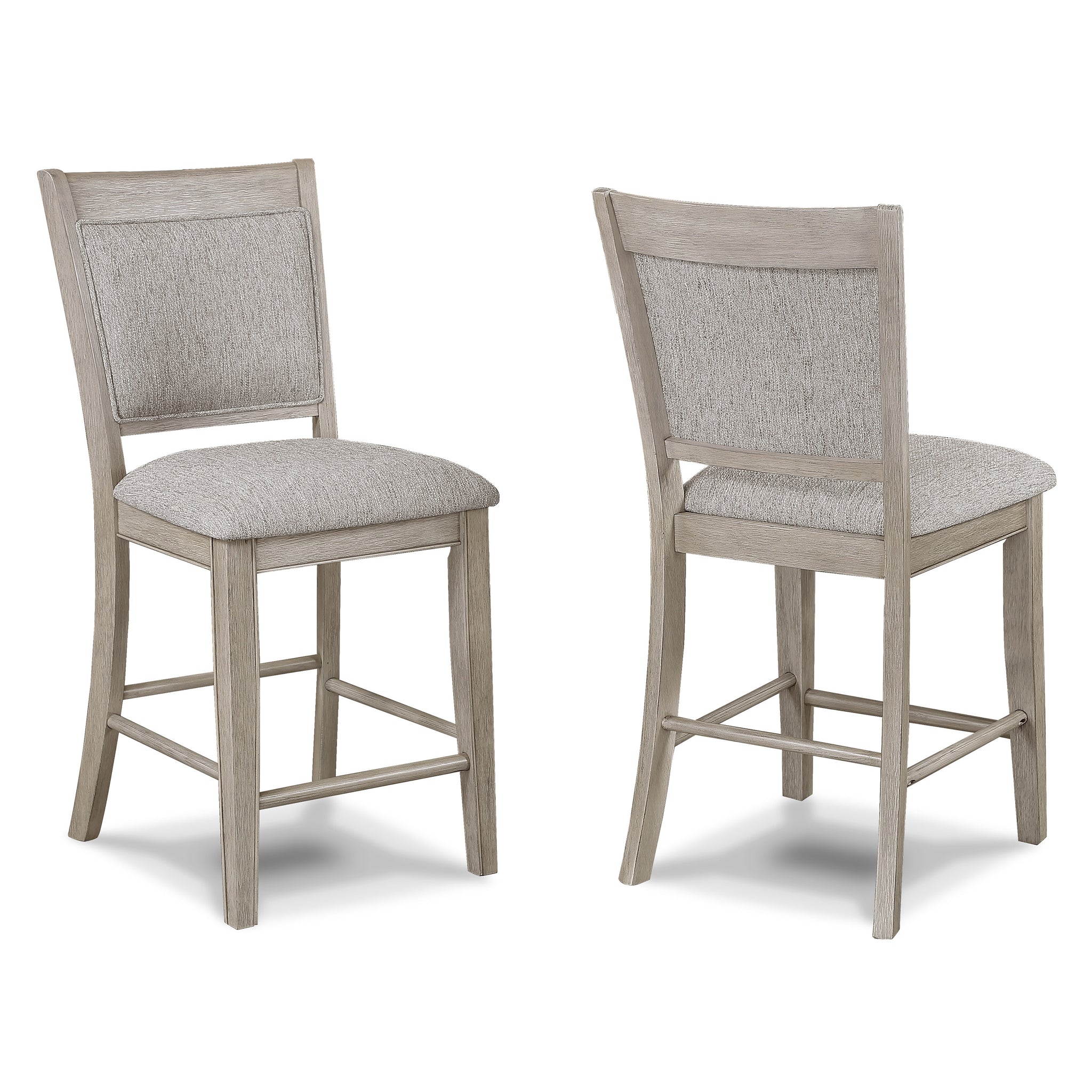 Farmhouse Style 2Pc Tan Beige Gray Finish Counter Height Chair Bar Stool Footrest Upholstered Back Seat Wooden Dining Room Furniture Beige Gray White Dining Room Contemporary,Farmhouse Dining Chairs