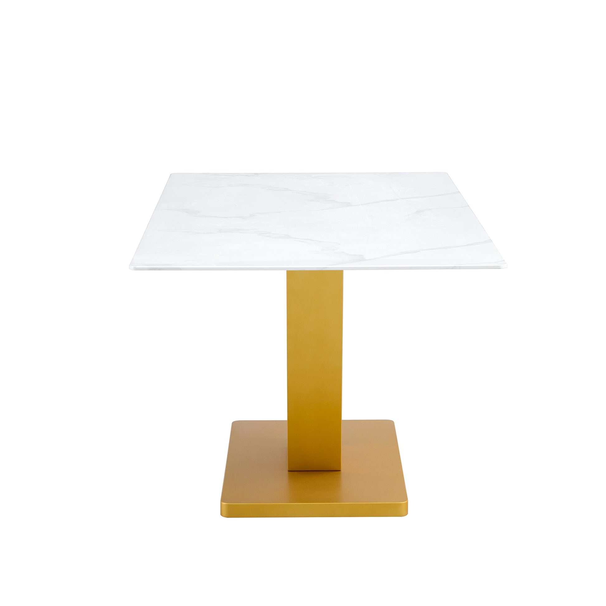 Marble Style White Dining Table For 4 8 People With 0.4 "Table Top And V Shaped Gold Mdf Table Legs Ideal For Kitchens, Dining Rooms, Living Rooms And Banquet Halls Gold Mdf Glass