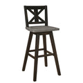 Pub Height Chairs Set Of 2, Distressed Gray And Black 360 Degree Swivel Chair Solid Rubberwood Furniture, X Back Bar Chairs Black Gray Dining Room Rustic Cross Back Solid Wood