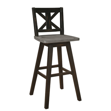 Pub Height Chairs Set Of 2, Distressed Gray And Black 360 Degree Swivel Chair Solid Rubberwood Furniture, X Back Bar Chairs Black Gray Dining Room Rustic Cross Back Solid Wood