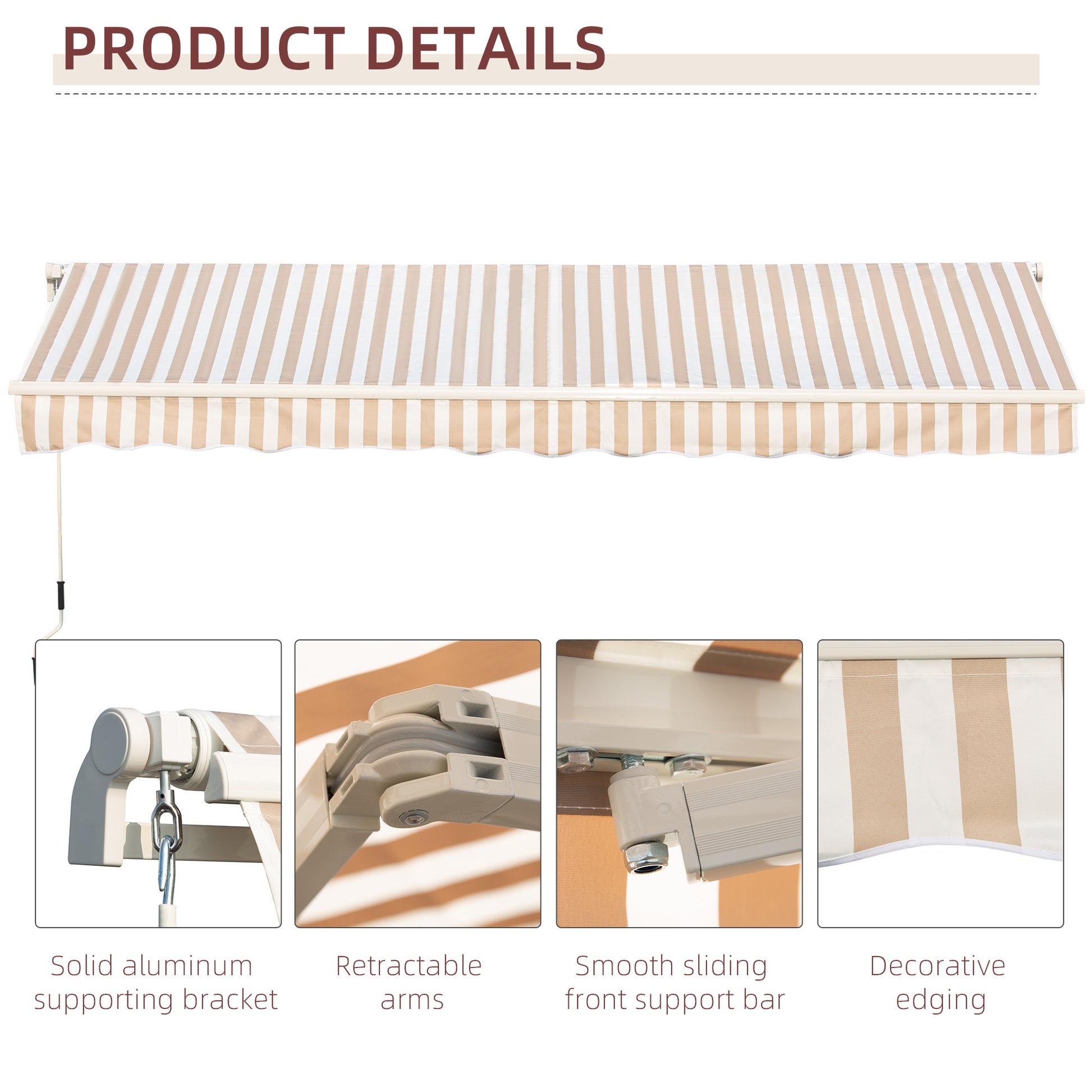 Outsunny 13' X 8' Retractable Awning, Patio Awnings, Sunshade Shelter W Manual Crank Handle, Uv & Water Resistant Fabric And Aluminum Frame For Deck, Balcony, Yard, Beige Stripes Multicolor Aluminum