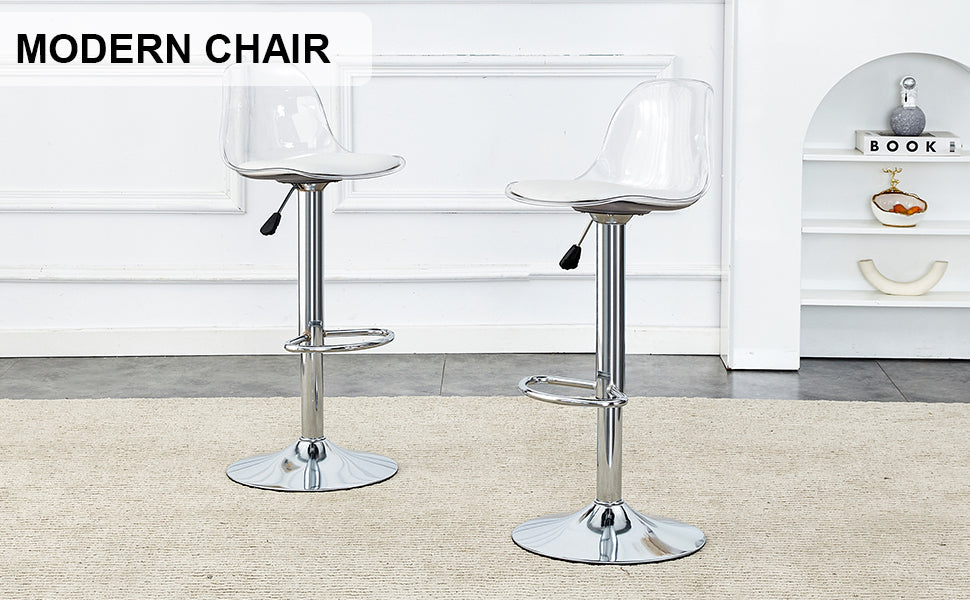 Modern Minimalist Bar Chairs And Bar Stools. Can Rotate 360 And Adjust Lifting. Pet Backrest And Pu Seats. Set Of 2. Suitable For Bars, Restaurants, And Front Desk Cashiers. White Pu