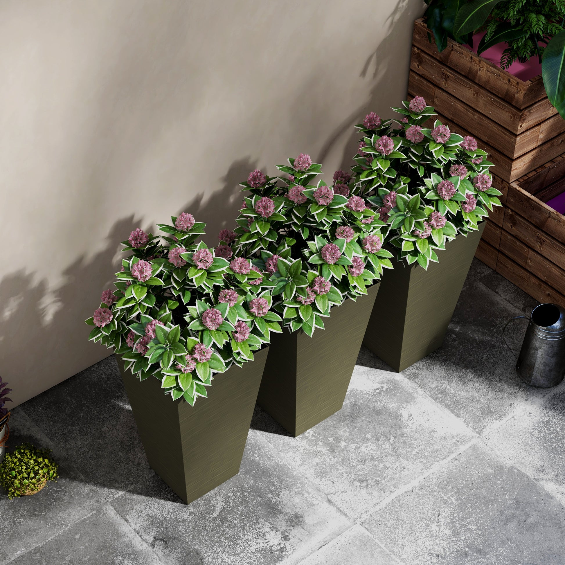 pink outdoor plant pots Outsunny 28" Tall Outdoor Planters, Set Of 3 Large Taper Planters With