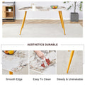 Modern Minimalist Dining Table. White Imitation Marble Pattern Sintered Stone Desktop With Golden Metal Legs.62.2