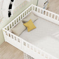 Full Size Floor Bed, Integral Construction With Super High Security Barrier, Door, Children'S Floor Bed Frame, Montessori Wooden Children'S Floor Bed, Support Slat White Box Spring Required Full