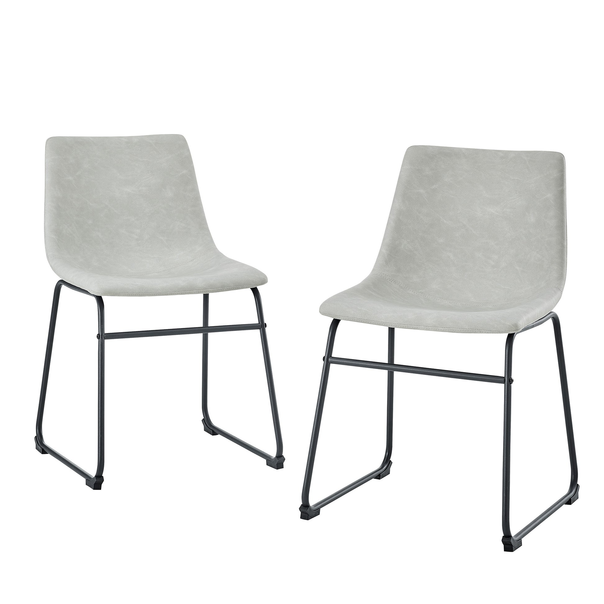 Industrial Faux Leather Dining Chairs, Set Of 2 Grey Gray Polyester Pu Leather