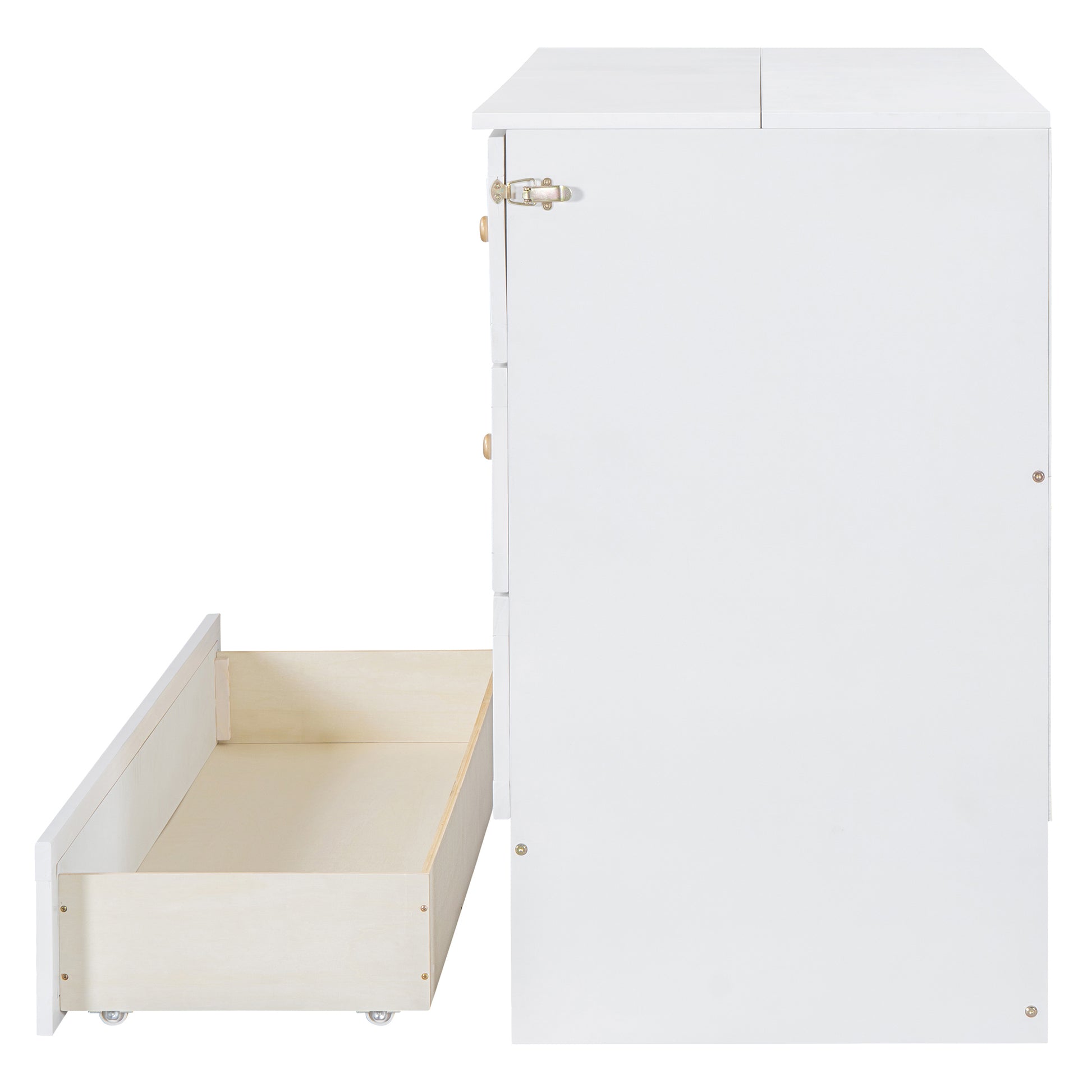 Queen Murphy Bed With Large Drawers,White Queen White Plywood