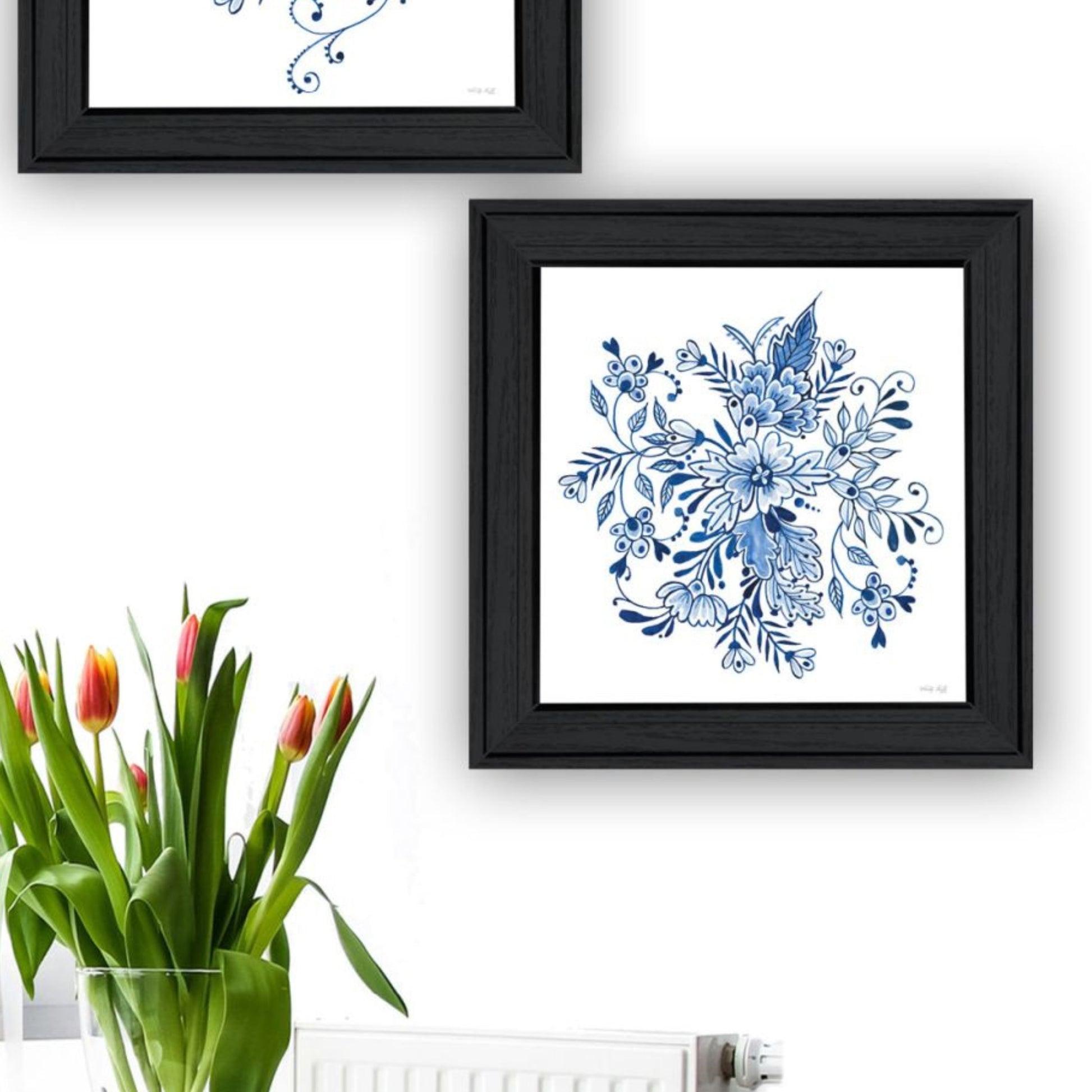 "Delph Designs Of Blue And White Florals" Framed Wall Art For Living Room, Wall Art Print For Home Decor, Bedroom Wall Art By Cindy Jacobs Multicolor Wood Paper