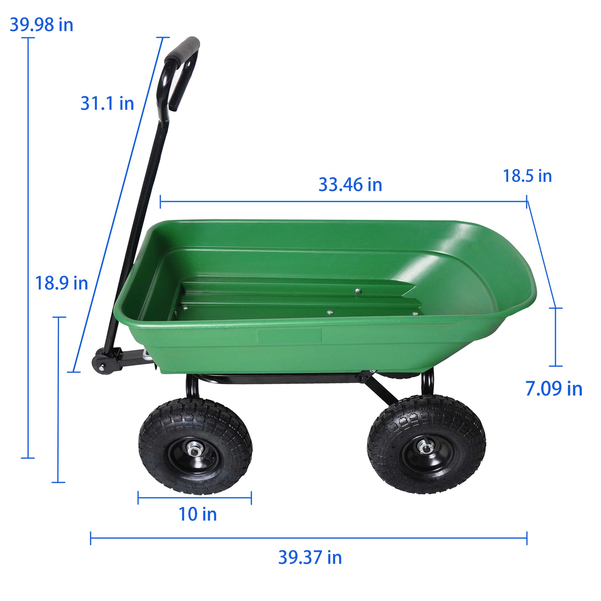 Garden Dump Cart With Steel Frame Outdoor Wagon With 10 Inch Pneumatic Tires, 55L Capacity, Green Green Garden & Outdoor Iron Plastic