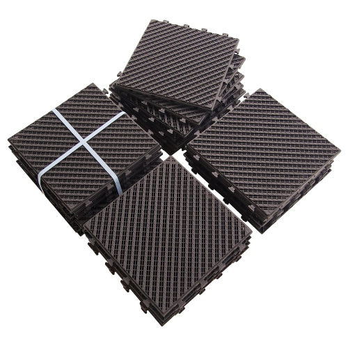 Patio Interlocking Deck Tiles, 12"X12" Square Composite Decking Tiles, Four Slat Plastic Outdoor Flooring Tile All Weather For Balcony Porch Backyard, Dark Brown, Pack Of 36 Dark Brown Plastic