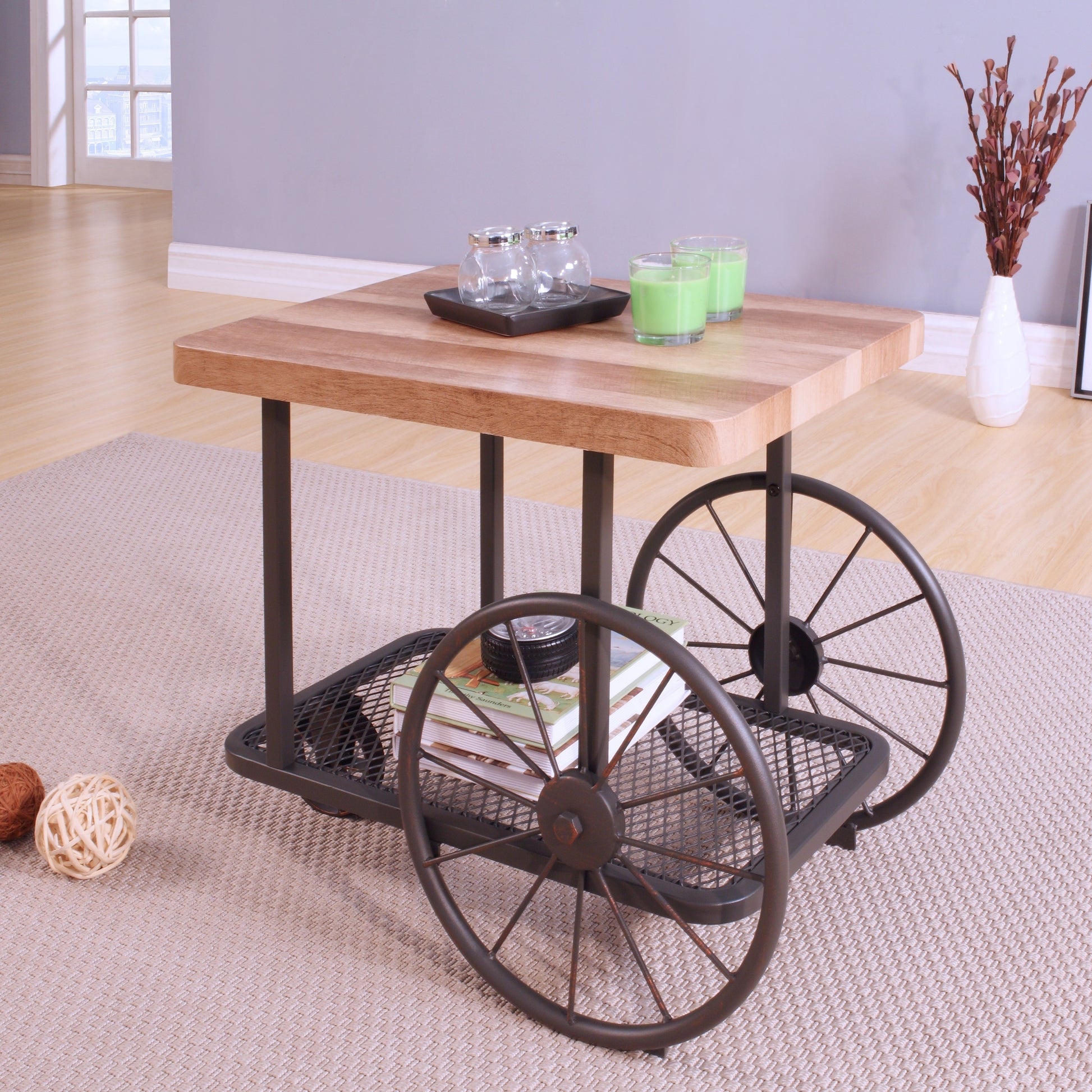 Oak And Antique Grey End Table With Shelf Oak Primary Living Space Industrial Shelves Rectangular Wood Metal