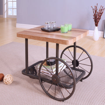 Oak And Antique Grey End Table With Shelf Oak Primary Living Space Industrial Shelves Rectangular Wood Metal