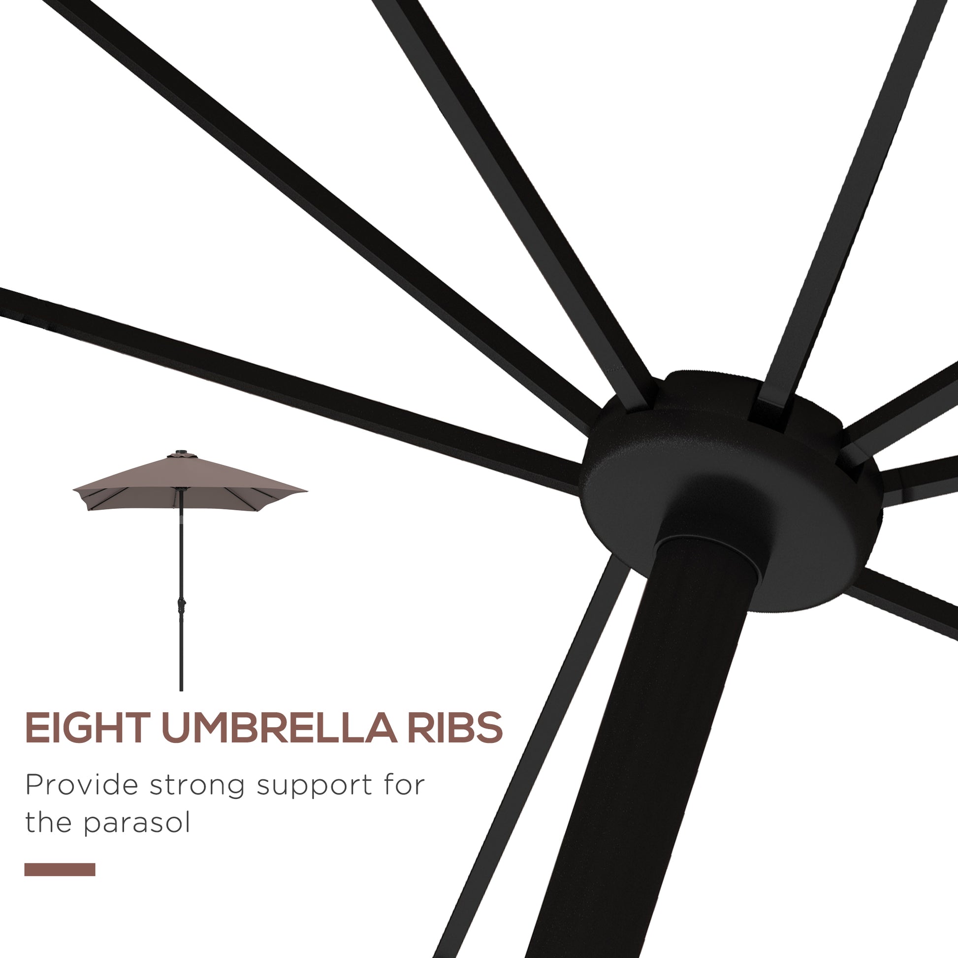 Outsunny 9' X 7' Solar Umbrella, Led Lighted Patio Umbrella For Table Or Base With Tilt & Crank, Outdoor Umbrella For Garden, Deck, Backyard, Pool, Beach, Tan Brown Steel