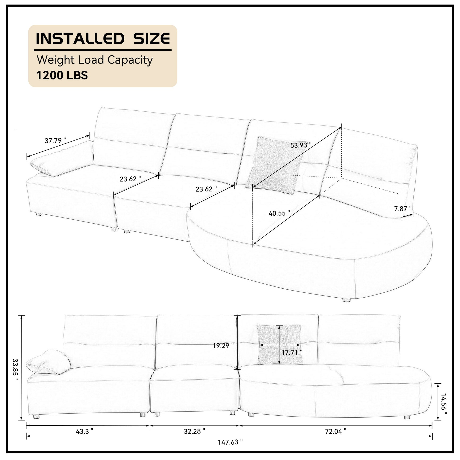 147.24'' Oversied Modern Sectional Curved Shaped Sofa Couch For Living Room,Upholstered 5 Seat Sofa Eco Leather Couch Set,Brown Brown Foam 5 Seat