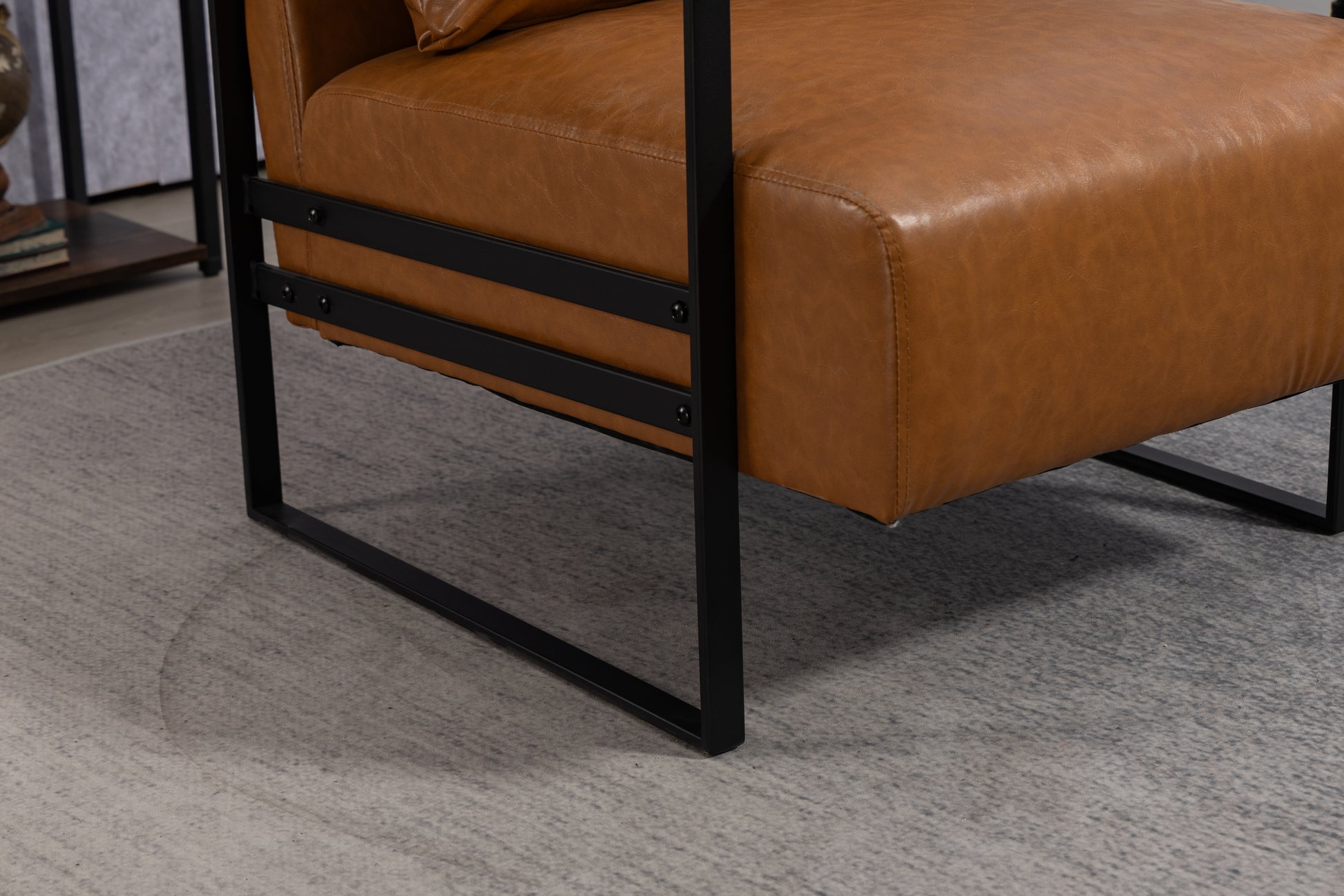 Leather Accent Chair Guest Chair For Living Room, Mid Century Armchair For Bedroom Brown Leather Brown Pu