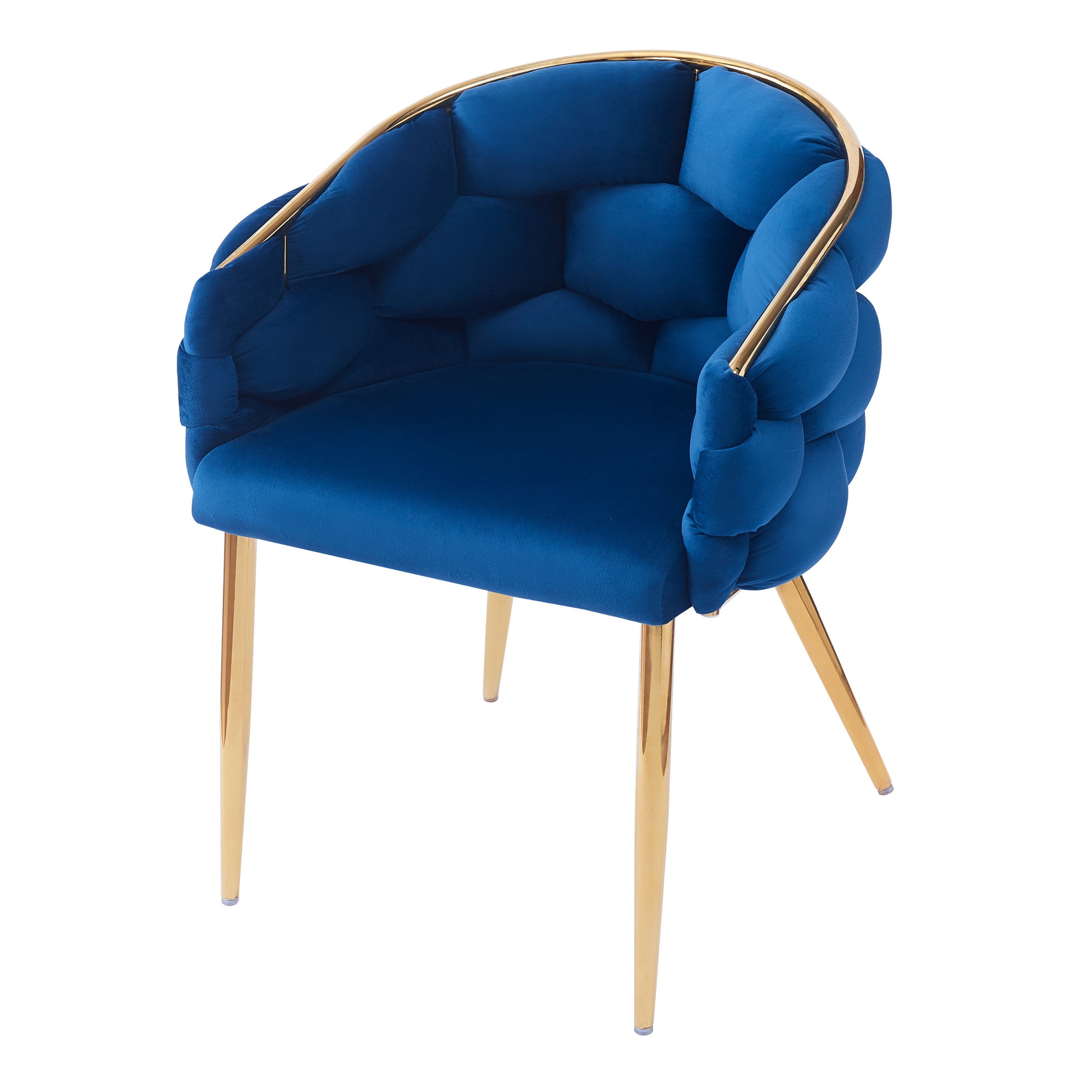 Luxury Handmade Accent Chair With Gold Legs, Modern Velvet Armchair For Living Room And Bedroom Blue Foam Velvet