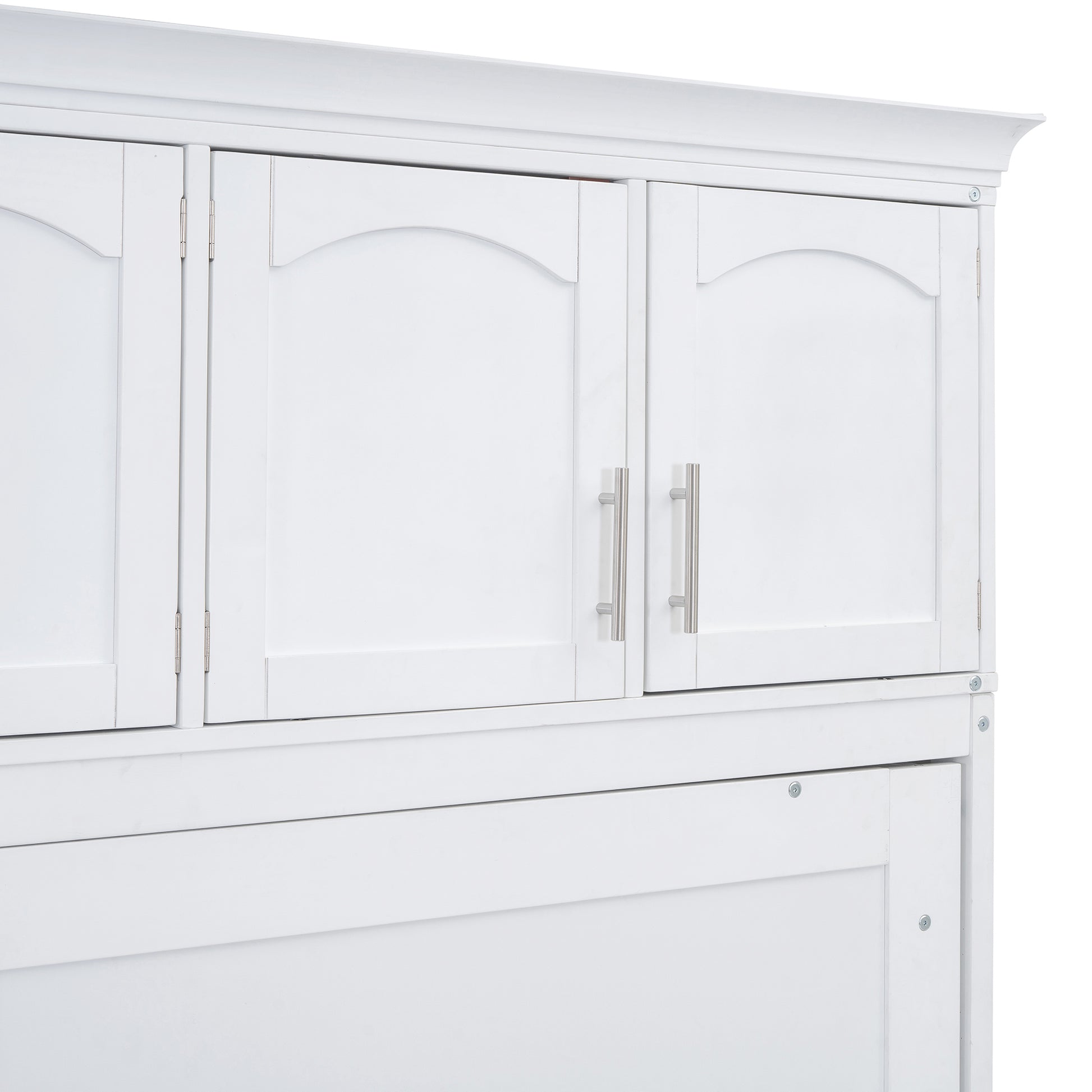 Queen Size Murphy Bed Wall Bed With Top Cabinets,White Queen White Plywood