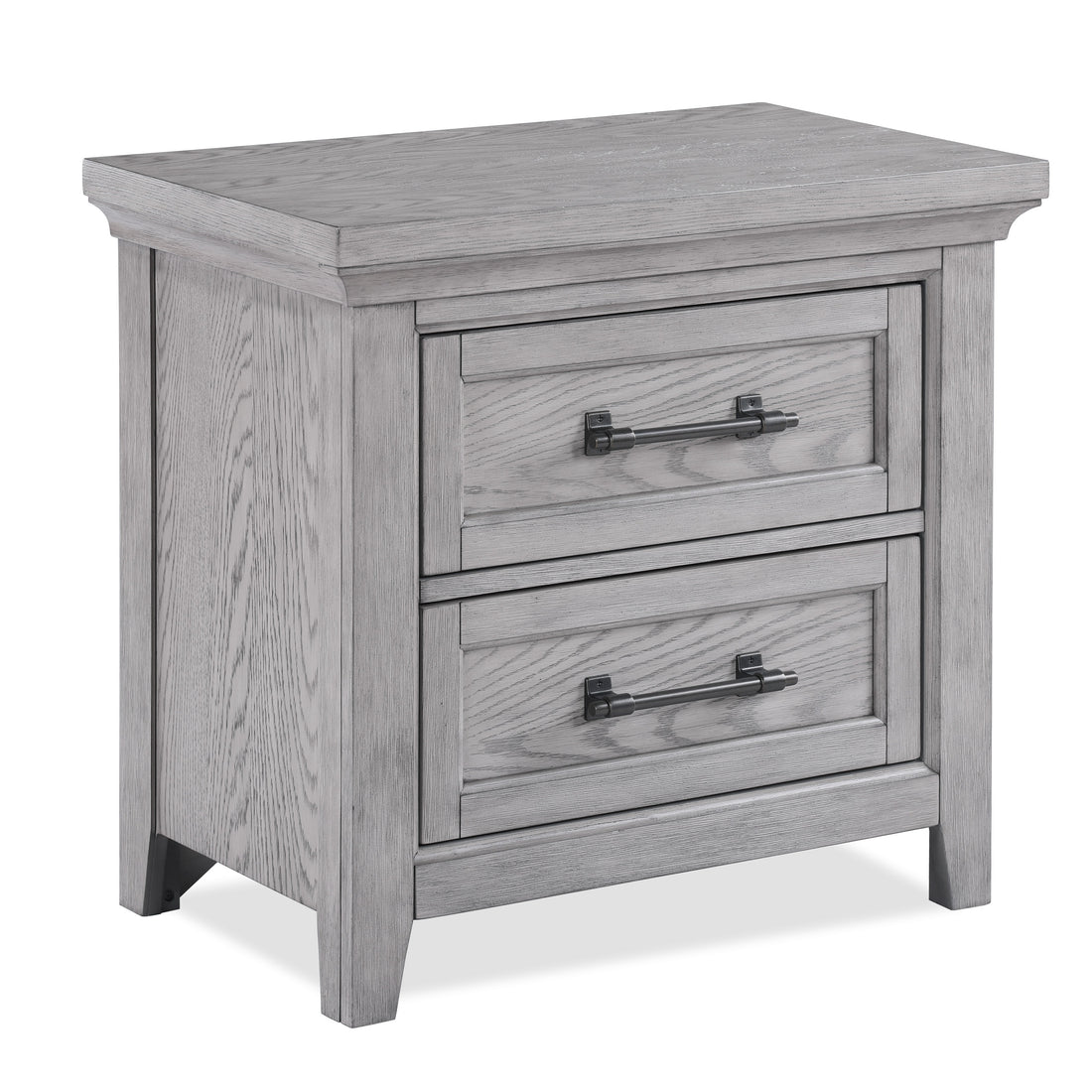 Light Gray Finish 1Pc Two Drawers Nightstand Wooden Bedroom Furniture Metal Pull Furniture Light Gray 2 Drawers Bedroom Bedside Cabinet Transitional Wood