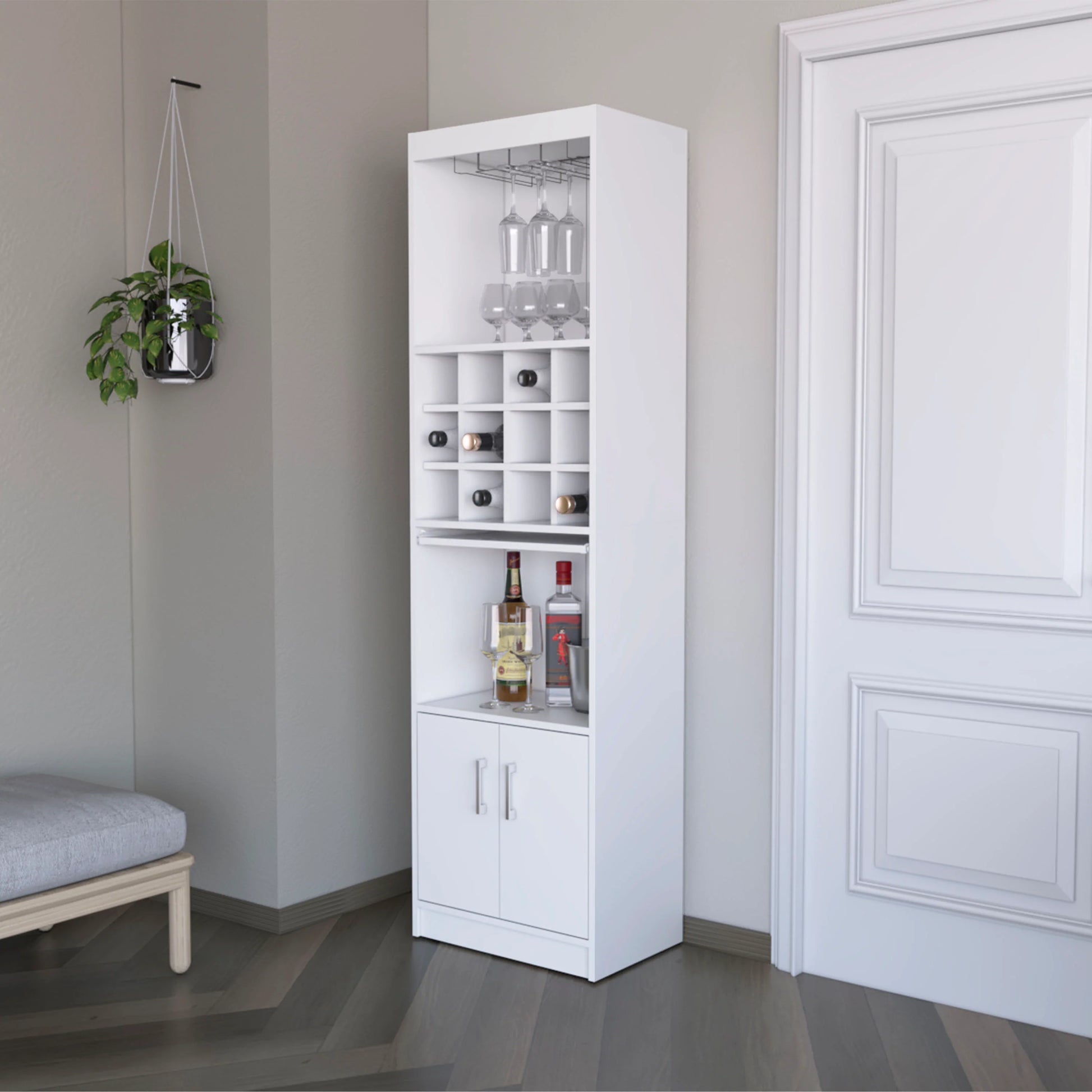 White Bar Cabinet With Wine Storage Standard White Shelves Included Wood