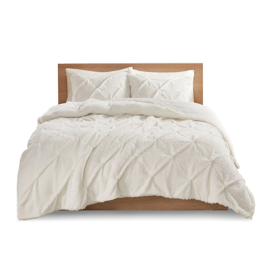Pintuck Sherpa Down Alternative Comforter Set Full Ivory Polyester