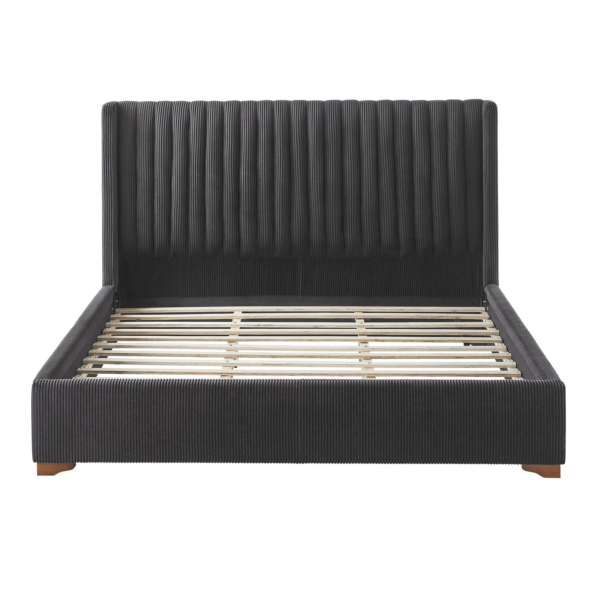 King Size Modern Design Bed Frame Upholstered Queen Bed Frame Platform With Headboard Corduroy Headboard Wooden Slats Support, No Box Spring Needed,Mattress Foundation,Black King Black Corduroy