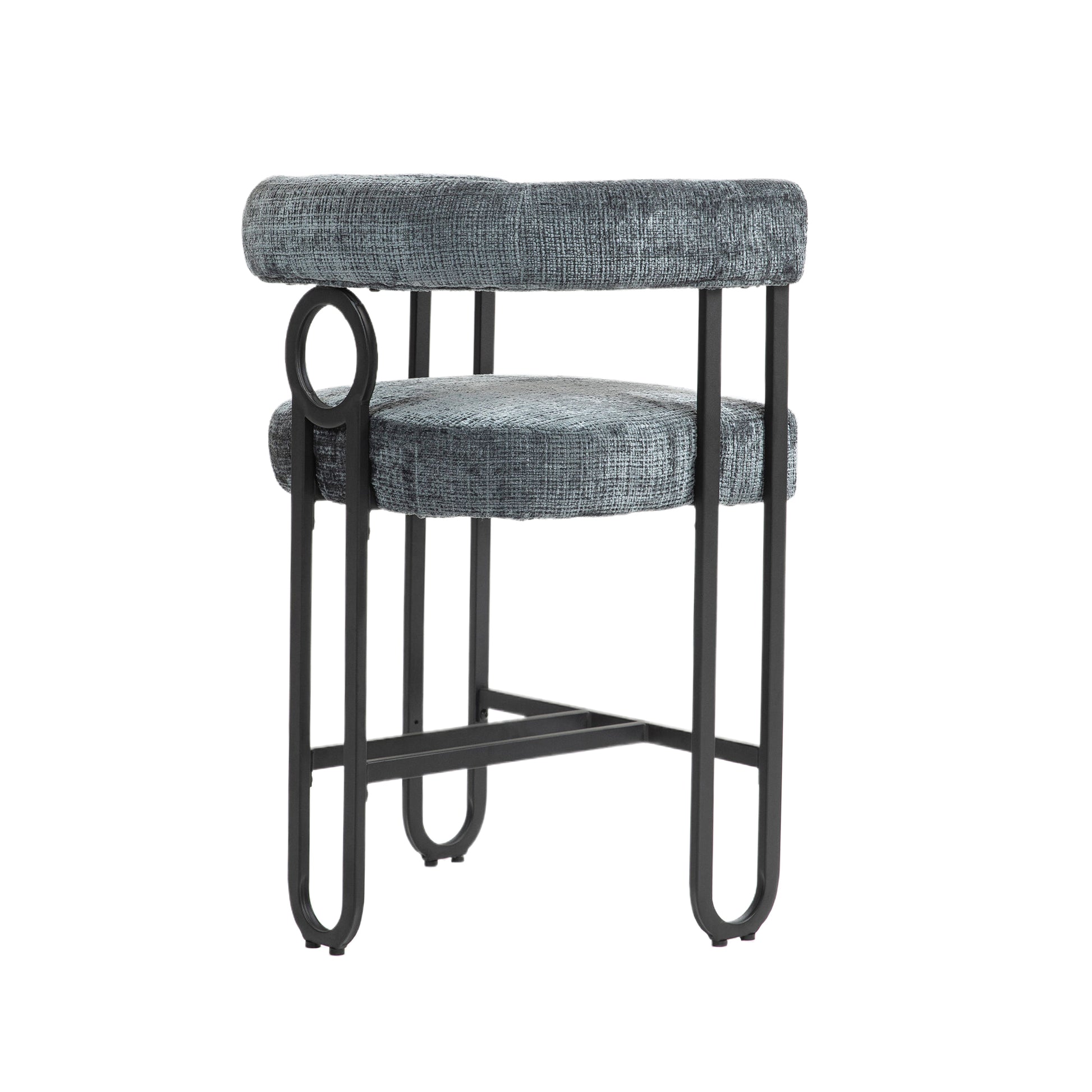Coolmore Bar Stools Set Of 2, Modern Bar Stool With Back, Black Metal Frames, Upholstered Bar Stools For Kitchen Island, Pub, Club Gray Chenille Gray Dining Room Foam Chenille