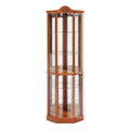 Glass Cabinet Lighted Corner Cabinet Corner Display Curio Cabinet, Glass Display With Light Included Bar Cabinet,Wine Cabinet With Adjustable Glass Shelves Carved Decoration Oak Light Included Oak Mdf Glass