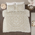 Tufted Cotton Chenille Medallion Comforter Set Taupe Full Queen Full Taupe Polyester