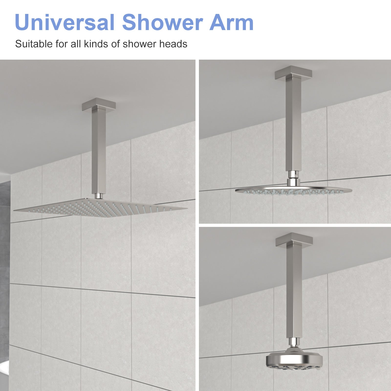 8" Ceiling Mounted Shower Arm With Flange, Brushed Nickel Brushed Nickel Stainless Steel