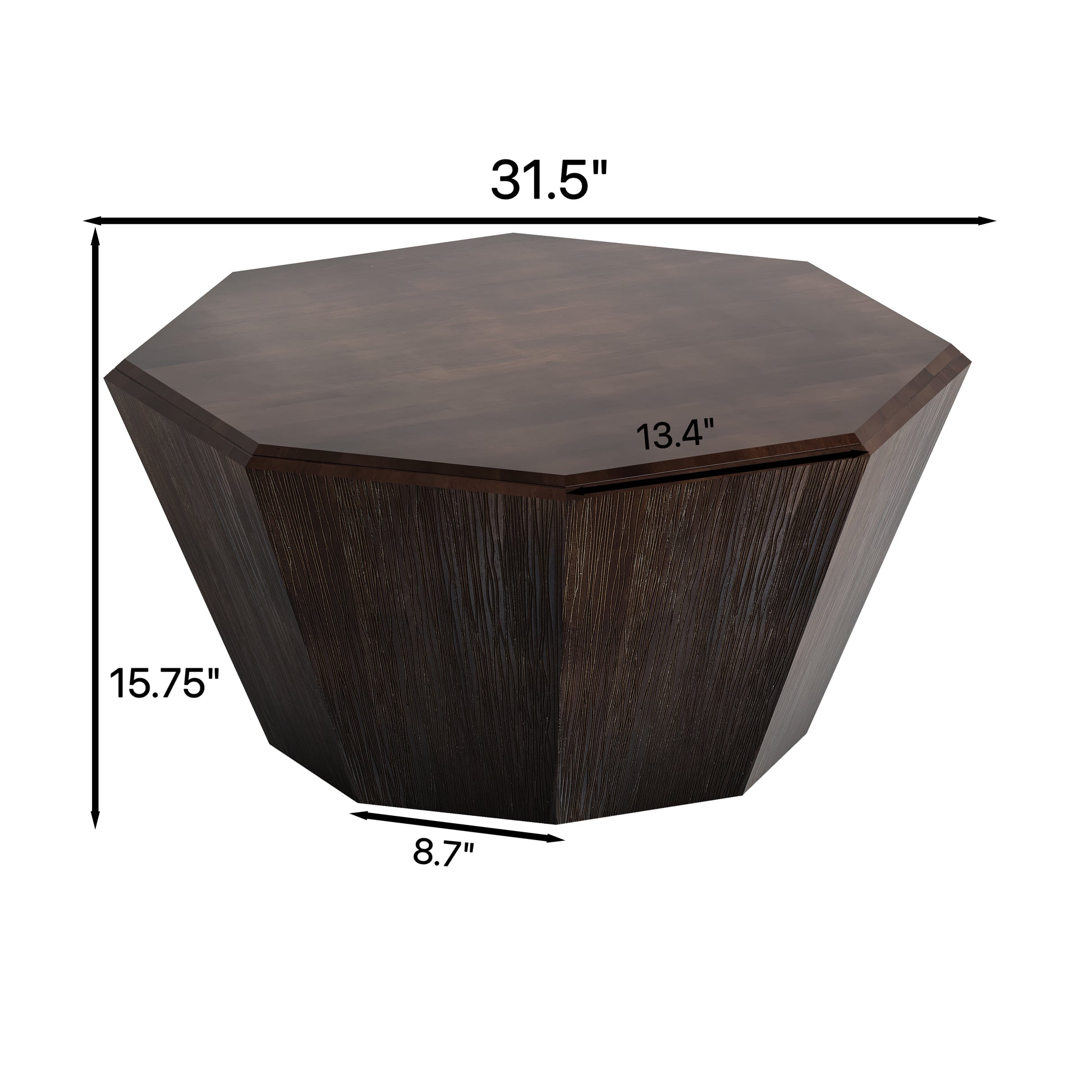 31.5 "Octagonal Black Walnut Rubber Wood Coffee Table, Coffee Table, Living Room Bedroom Walnut Rubber Wood