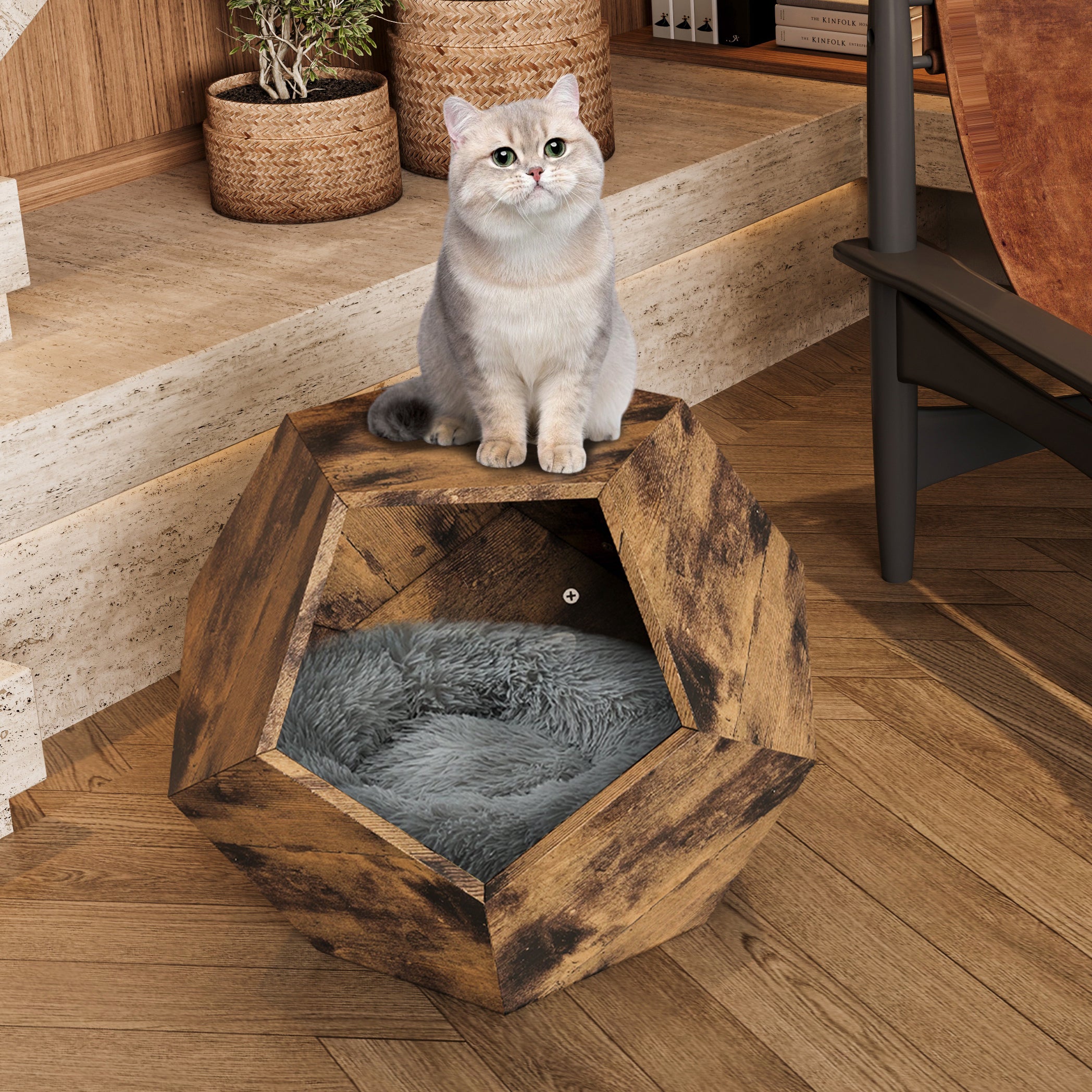 25.98'' Shaped Modern Pet Furniture Cat Kennel Side Table Mdf Multi Pu