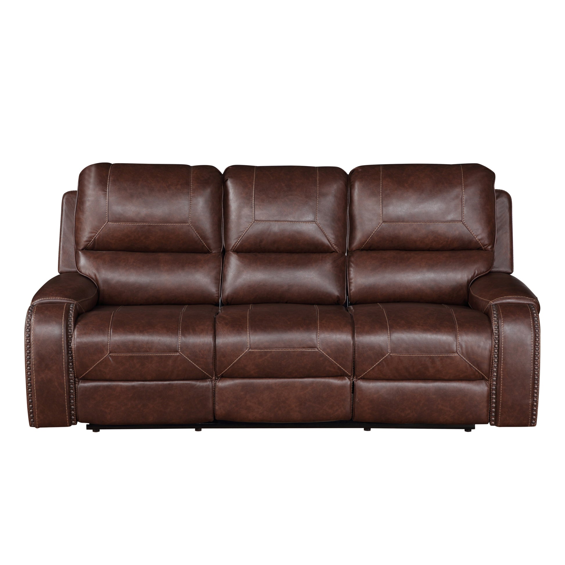 Keily 3 Piece Manual Reclining Living Room Set In Faux Leather Dark Brown Dark Brown Faux Leather