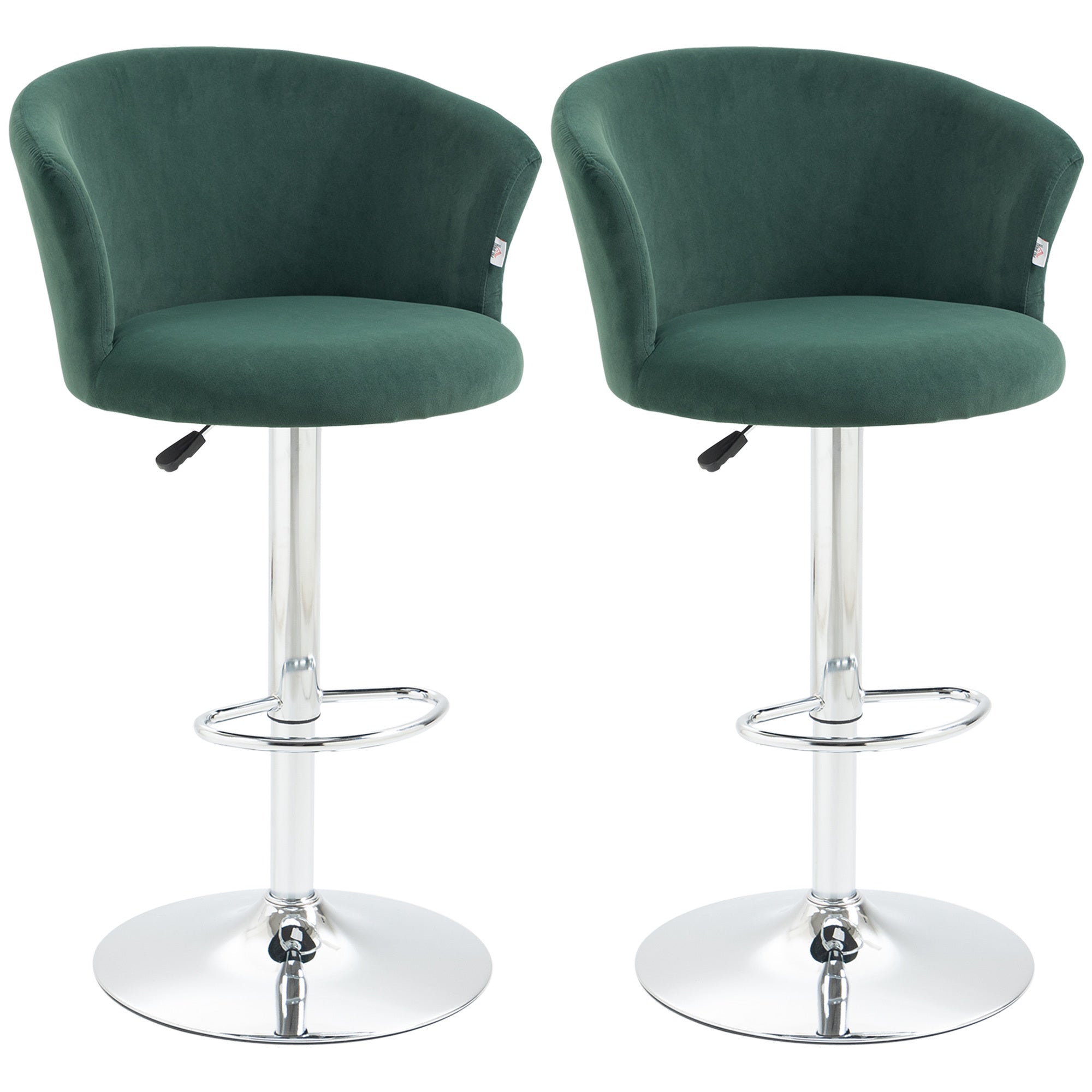 Homcom Adjustable Bar Stools Set Of 2, Velvet Upholstered Kitchen Stool, Swivel Counter Height Barstool With Footrest For Dining Room, Dark Green Dark Green Polyester