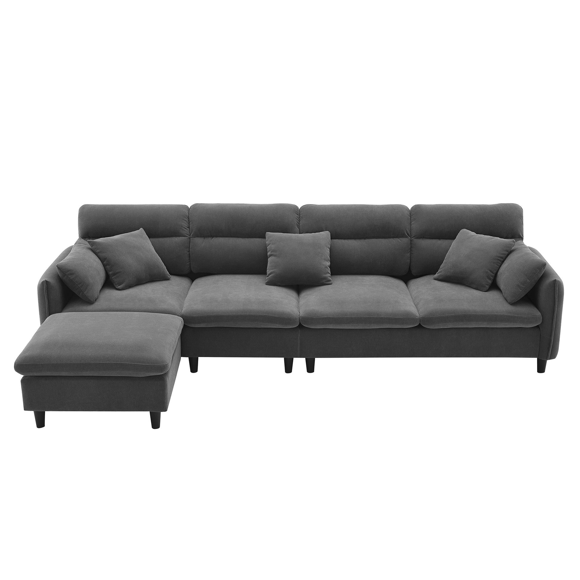 110*62" Modern Convertible Sectional Sofa,L Shaped Reversible Couch Set With Free Pillows,5 Seat Cloud Chenille Indoor Furniture With Ottoman For Living Room,Apartment,3 Colors Gray Chenille 5 Seat