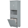 Tall Bathroom Cabinet With Laundry Basket, Large Storage Space Tilt Out Laundry Hamper And Upper Storage Cabinet, Grey Grey Mdf