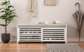 Distressed Shutter Storage Bench With Acacia Veneer For Retro Charm For Living Room, Entryway White White Mdf