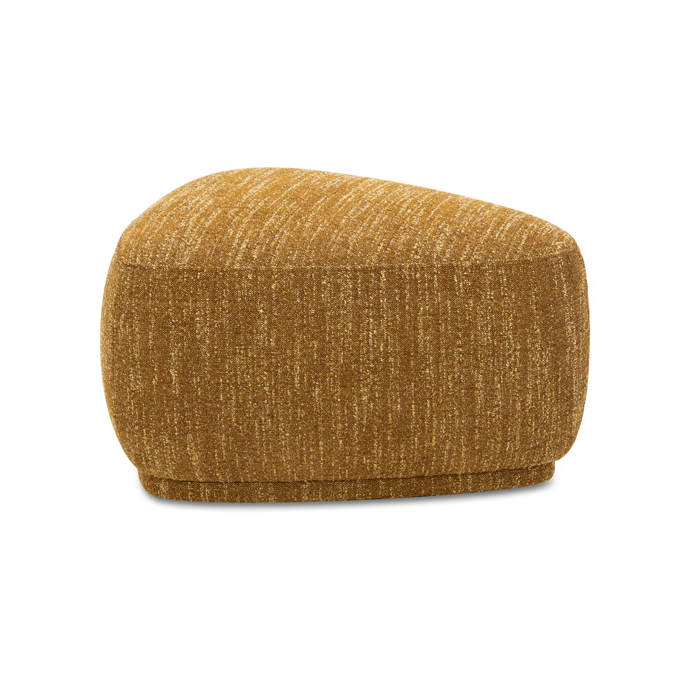 Pebble 26" Rounded Triangle Cocktail Ottoman, Mustard Yellow Tweed Yellow Foam Fabric