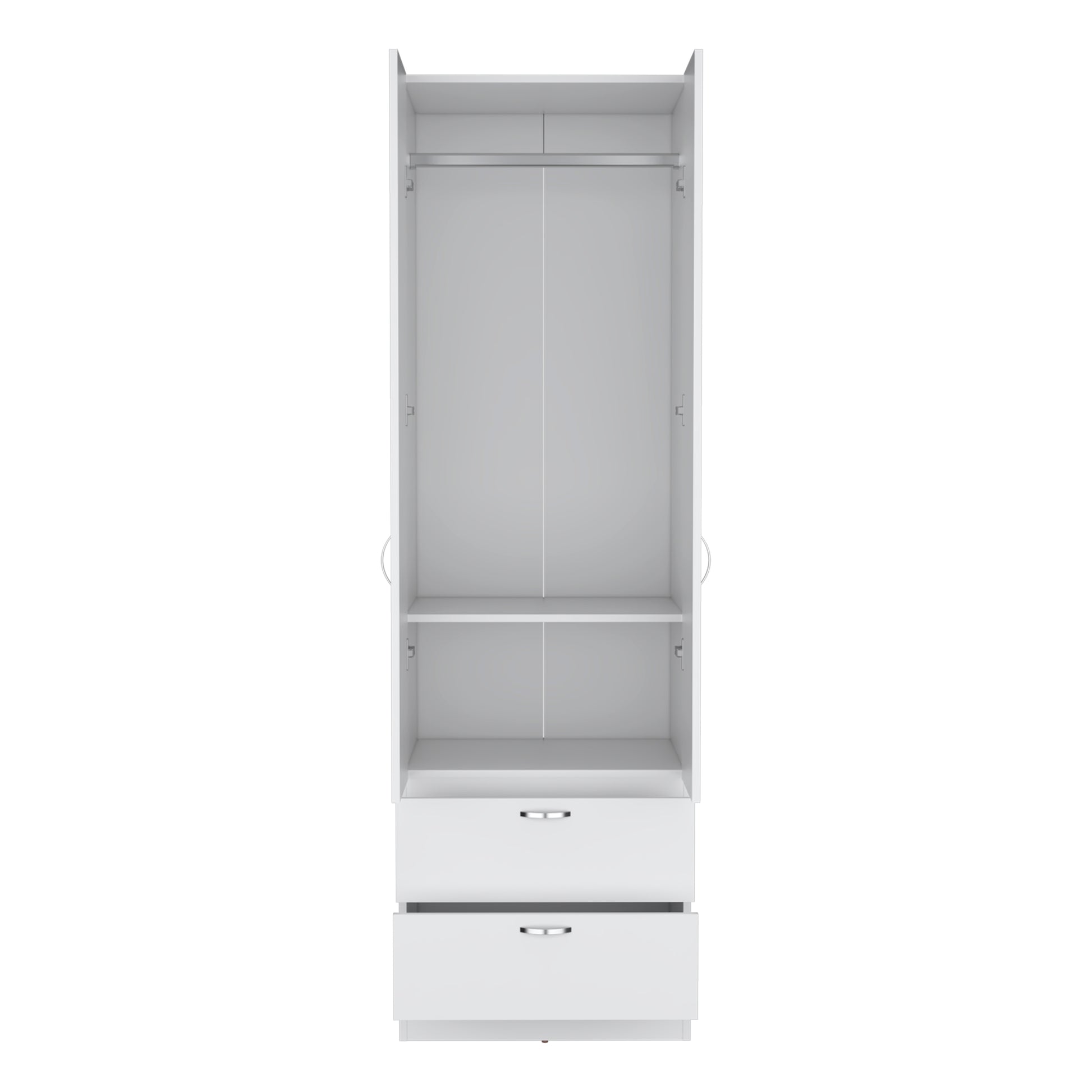 Vico Armoire Wardrove 76" H, Hanging Rod, 2 Drawers, 1 Shelf, White White Solid Wood Mdf Engineered Wood