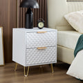 White Nightstand,Luxury Carving Board 2 Drawer Night Stand Bed Side Table With Metal Legs, 20