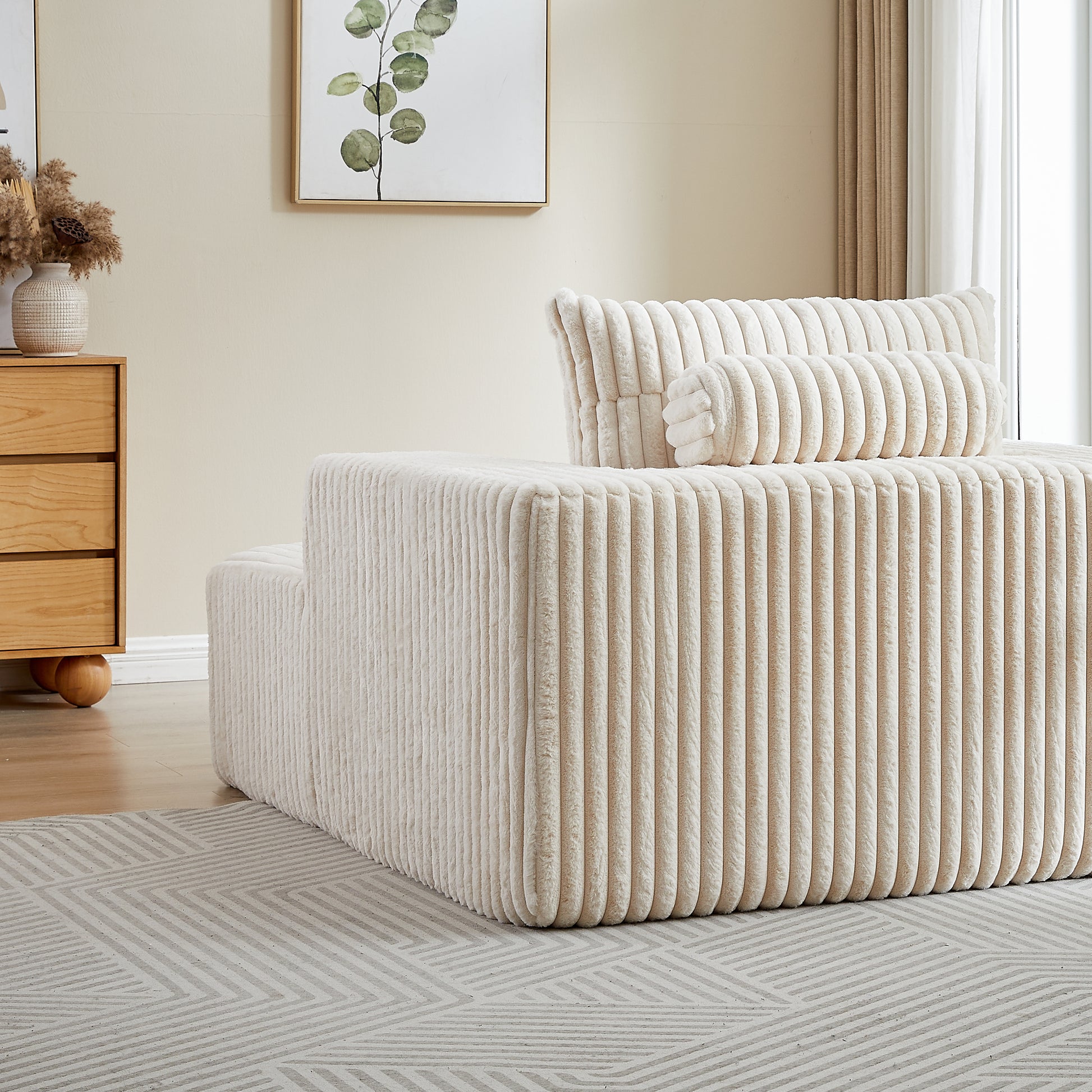 62.5 Inch Corduroy Sponge Sofa Lounge Chair,No Assembly Required,Fluffy Modern Sleeper Chair For Indoor Living Room Bedroom Beige Foam Corduroy 1 Seat