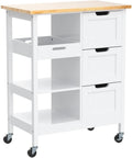 Rolling Portable Small Kitchen Island Cart On Wheels With Solid Wood Top, Dining Room Serving Utility Carts Mobile Movable With 3 Drawers And Storage Shelves Cabinet, White White White Dining Room American Design Rectangular Kitchen Island Sets Mdf Small