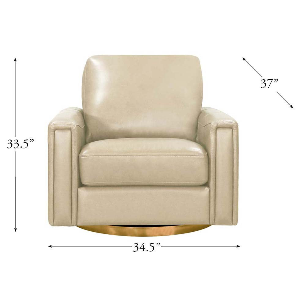 Hayward Swivel Leather Chair Ivory White Memory Foam Genuine Leather