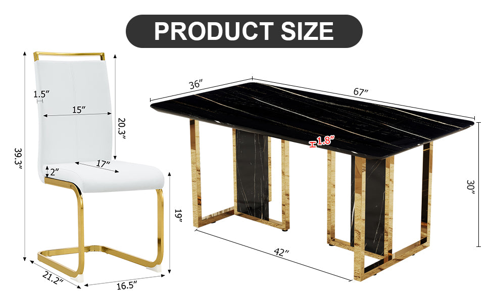 Table And Chair Set. Modern Dining Table With Mdf Top And Beautiful Mdf Legs. Equipped With Comfortable Pu Chairs And Metal Legs. Suitable For A Wide Range Of Decorative Styles. Black,White Seats 8 Mdf