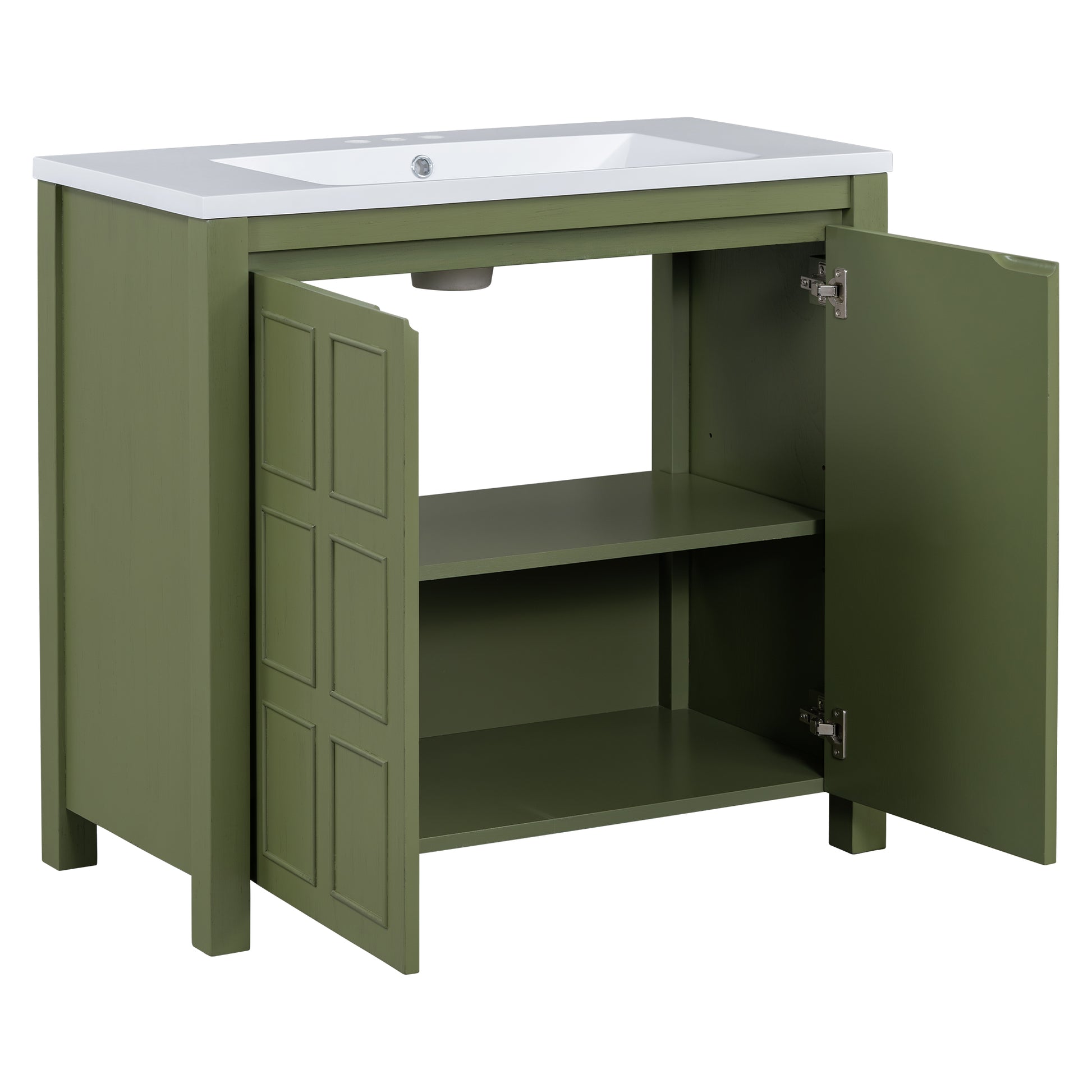 36" Bathroom Vanity Organizer With Sink, Combo Cabinet Set, Bathroom Storage Cabinet, Olive Green Olive Green Bathroom Solid Wood Mdf Resin